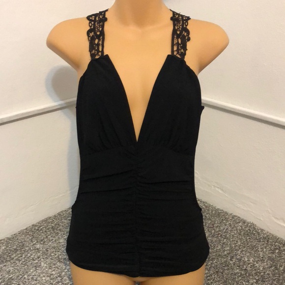 Sexy black tank top with lace open back size small - Picture 1 of 9
